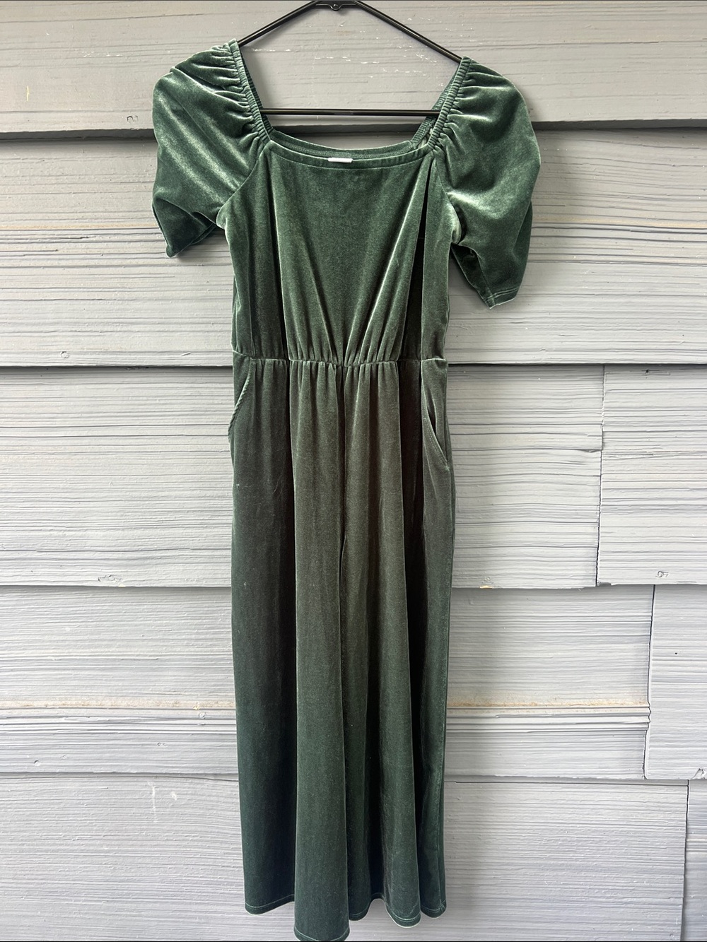 Nordstrom Dark Green Velvet Puff Sleeve Maxi Dress